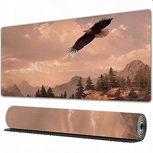 Gaming Mousepad XXL Adler-Naturfotografie von Rocky Mountains und Wald mit einem darüber f rutschfest und Wasserabweisend Mauspad Groß - Mouse Pad XXL Gaming Schreibtischunterlage PC Zubehör Gaming. von AOKLEY