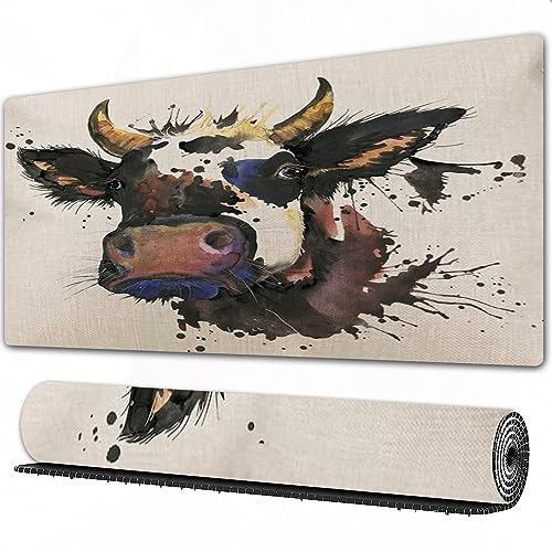 Gaming Mousepad XXL Aquarellgrafik Kuh mit rutschfest und Wasserabweisend Mauspad Groß - Mouse Pad XXL Gaming Schreibtischunterlage PC Zubehör Gaming. von AOKLEY