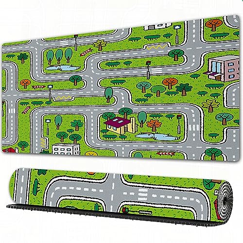 Gaming Mousepad XXL Cartoon Auto Straße Kinder Autos Fahrzeuge Rennstrecke Baum Fahrbahn A rutschfest und Wasserabweisend Mauspad Groß - Mouse Pad XXL Gaming Schreibtischunterlage PC Zubehör Gaming. von AOKLEY