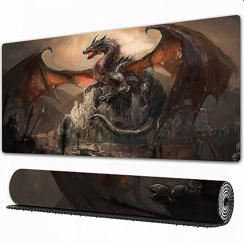 Gaming Mousepad XXL Krieg mit dem Drachen auf Burg rutschfest und Wasserabweisend Mauspad Groß - Mouse Pad XXL Gaming Schreibtischunterlage PC Zubehör Gaming. von AOKLEY