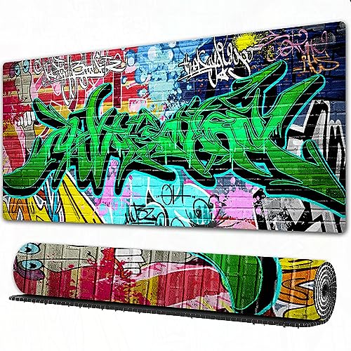 Gaming Mousepad XXL Neongrün Stilvolle Hip Hop Sprühfarbe Graffiti & Street Art Stadtbild rutschfest und Wasserabweisend Mauspad Groß - Mouse Pad XXL Gaming Schreibtischunterlage PC Zubehör Gaming. von AOKLEY