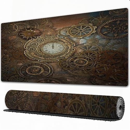 Gaming Mousepad XXL Steampunk,Rusty Steampunk mit Uhr und verschiedenen Zahnrädern Metall rutschfest und Wasserabweisend Mauspad Groß - Mouse Pad XXL Gaming Schreibtischunterlage PC Zubehör Gaming. von AOKLEY