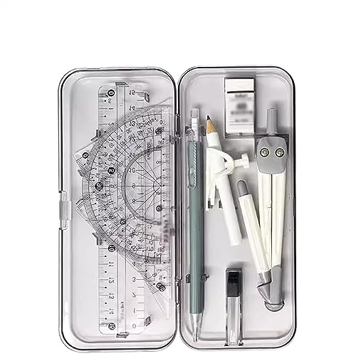 Kompasse Mathe-Geometrie-Set, 9-teilig, for Studenten, mit Aufbewahrungsbox, inklusive Linealen, Winkelmesser, Kompass, Radiergummi, Minenminen, Bleistift, for Zeichnen und Zeichnen Technische Zeichnu von AOKLEY