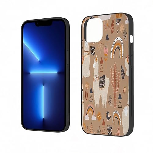 Schützende Hülle für iPhone 14 - Stilvoll und umweltfreundlich - TPU+PC-Material,Niedlicher Cartoon-Lama-Alpaka-Kaktus,Regenbogen Boho saftige südamerikanische T - Kratzfest und leicht zu reinigen von AOKLEY