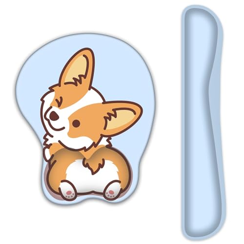 AOKSUNOVA 3D Mauspad mit Gelkissen Ergonomisches Mousepad Corgi Blau Handgelenkauflage Tastatur von AOKSUNOVA