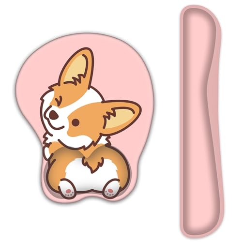 AOKSUNOVA 3D Mauspad mit Gelkissen Mousepad mit Handauflage Corgi Rosa Tastatur Handballenauflage von AOKSUNOVA