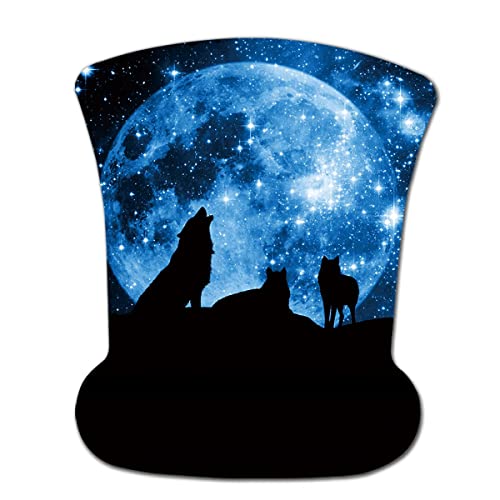 AOKSUNOVA Mousepad mit Handauflage Gel Mauspad Ergonomisch mit Gelkissen Mauspad mit Motiv Wolf Mond von AOKSUNOVA