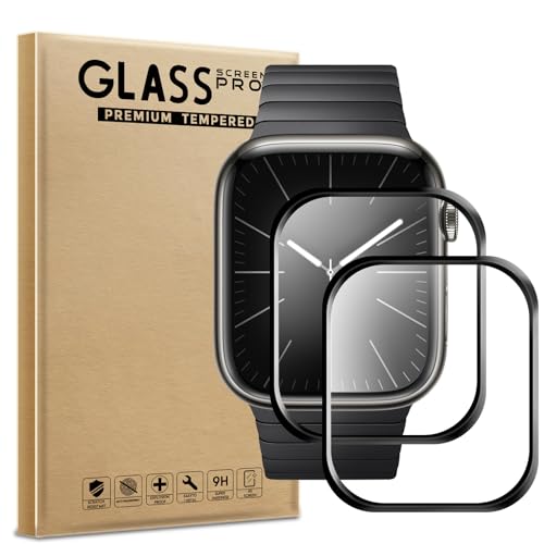 AOKUMA [2 Stück Panzerglas für Apple Watch Series 9/8/7 41mm, [Nicht gehärtetes Glas] Premium 3D Curved Edge Displayschutzfolie, Randlose Vollbildabdeckung, Bruchsicher (Schwarzer Rand) von AOKUMA