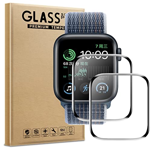AOKUMA [2 Stück Schutzfolie für Apple Watch SE(2022) 44mm, [Nicht gehärtetes Glas] Premium 3D Curved Edge Displayschutzfolie, Randlose Vollbildabdeckung, Bruchsicher (Schwarzer Rand) von AOKUMA