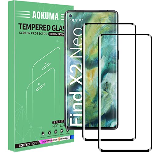 AOKUMA OPPO Find X2 Neo 3D Panzer Schutz Glas, [2 Stück] Glas kompatibel mit OPPO Find X2 Neo Schutzfolie, hochwertige 3D Glasfolie mit 9H Härte, kratzfest(schwarzer Rand) von AOKUMA