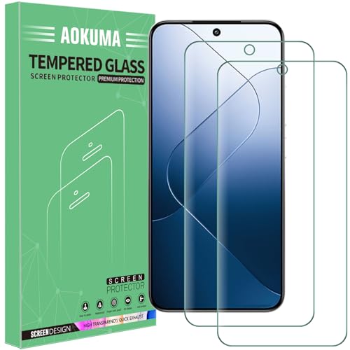 AOKUMA Schutzfolie für Xiaomi 14 Panzerglas, 【2 Stücke】 Glas kompatibel mit Xiaomi Mi 14 Schutzfolie, Premium Glasfolie mit 9H Härte, Anti Kratzer, Splitterfest,Anti-Öl,Anti-Bläschen von AOKUMA