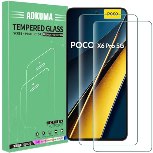 AOKUMA Schutzfolie für Xiaomi Poco X6 Pro 5G Panzerglas, 【2 Stücke】 Glas kompatibel mit Poco X6 Pro 5G Schutzfolie, Premium Glasfolie mit 9H Härte, Anti Kratzer,Splitterfest,Anti-Öl,Anti-Bläschen von AOKUMA