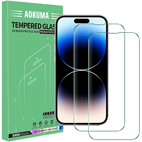 AOKUMA Schutzfolie für iPhone 14 Pro (6,1") Panzerglas, 【2 Stücke】 Glas kompatibel mit iPhone 14 Pro Schutzfolie, Premium Glasfolie mit 9H Härte, Anti Kratzer, Splitterfest,Anti-Öl,Anti-Bläschen von AOKUMA