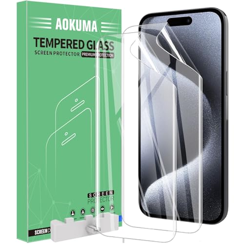 AOKUMA Schutzfolie für iphone 15 Pro,[2 Stück] Weiche TPU Displayschutzfolie Kompatibel mit iphone 15 Pro,HD Klarsicht Displayschutz,Kratzfest,Anti-Öl, Anti-Blasen von AOKUMA