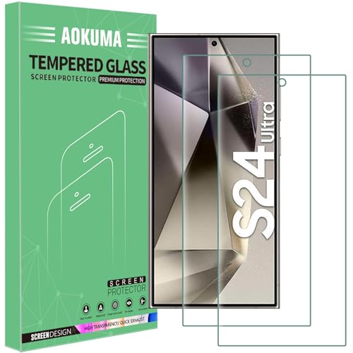 AOKUMA für Samsung Galaxy S24 Ultra 5G Panzerglas, 【2 Stücke】 Schutzfolie kompatibel mit Samsung S24 Ultra, Premium Panzerfolie mit 9H Härte, Anti Kratzer schutzglas, Splitterfest,Anti-Bläschen von AOKUMA