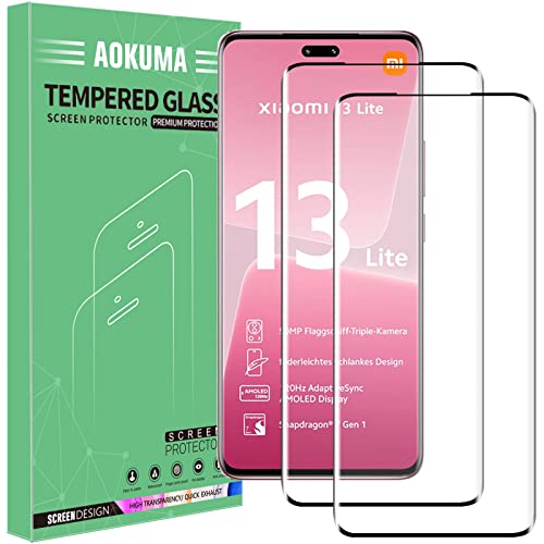 AOKUMA für Xiaomi 13 Lite 3D Schutzfolie, [2 Stück] Glas kompatibel mit Xiaomi 13 Lite Schutzfolie, hochwertige 3D Glasfolie mit 9H Härte, kratzfest, bruchsicher und blasendicht (schwarzer Rand) von AOKUMA
