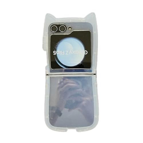 AOLABOKY Niedliche Cartoon-Katzenohr-Handyhülle für Samsung Galaxy Z Flip 6, lustige Kawaii-Hülle, transparent, kratzfest, weiche TPU-Schutzhülle, stoßfeste Handyhülle von AOLABOKY