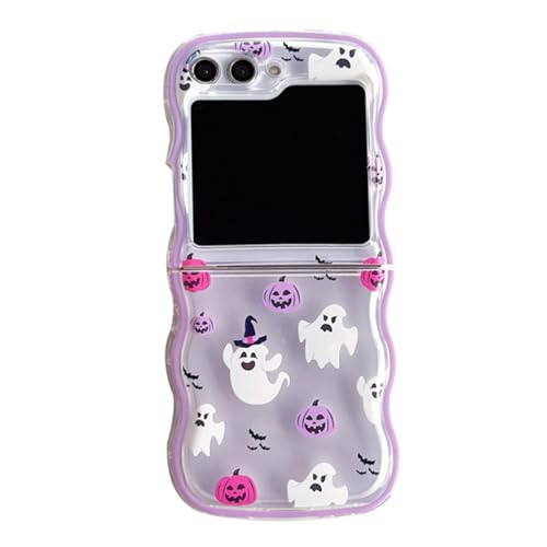 AOLABOKY Niedliche Cartoon-Wellen Hülle für Samsung Galaxy Z Flip 5 Lustig Kreativ Halloween Geist Kürbis Design Weiche TPU Handyhülle Schutzhülle für Mädchen Jungen von AOLABOKY