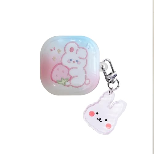 AOLABOKY Schutzhülle für Samsung Galaxy Buds FE/Buds 2 Pro/Buds 2/Buds Pro/Buds Live, niedliche Cartoon-Kopfhörer-Schutzhülle mit Kawaii-Schlüsselanhänger für Damen und Frauen (Kaninchen) von AOLABOKY