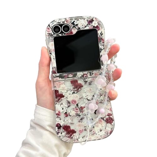 AOLABOKY Schutzhülle für Samsung Galaxy Z Flip 6, Vintage-High-End-Blumenmuster, Handyhülle für Galaxy Z Flip 5, mit Armband für Damen und Mädchen (Z Flip 5, B) von AOLABOKY
