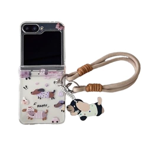 AOLABOKY Schutzhülle für Samsung Galaxy Z Flip 6, niedlicher Hundeaufdruck, Kawaii-Cartoon-Design, transparente Handyhülle mit Handschlaufe (Dackel) von AOLABOKY
