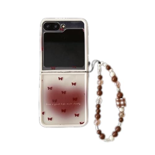 AOLABOKY Schutzhülle für Samsung Galaxy Z Flip 6, süßes Liebesherz-Schleifenmuster, Galaxy Z6, Handyhülle mit Armband für Damen, Mädchen (mit Kette) von AOLABOKY