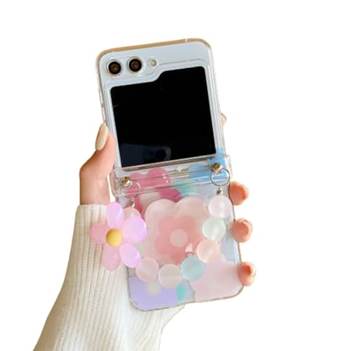 AOLABOKY Schutzhülle für Samsung Galaxy Z Flip 6 (2024), transparent, schöne Blume, Damen-Handy-Schutzhülle für Galaxy Z Flip 5, mit Handgelenkkette, Rosa, Z Flip 5 Hülle von AOLABOKY