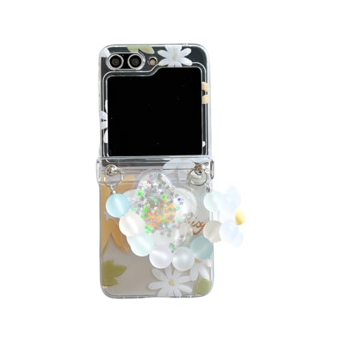 AOLABOKY Schutzhülle für Samsung Galaxy Z Flip 6 mit Blumenhalterung, niedliches buntes Blumenmuster, Handy-Schutzhülle für Galaxy Z Flip 5, mit Handgelenkkette, für Mädchen und Frauen (Z Flip 5, Gelb von AOLABOKY