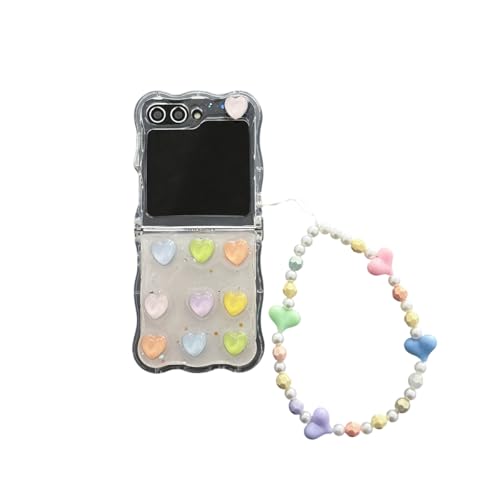 AOLABOKY Süße Schutzhülle für Samsung Galaxy Z Flip 6 mit Handgelenkarmband, luxuriöses Diamant-Herz-Schleifen-Design, Galaxy Z Flip 6, Handyhülle für Mädchen und Damen (Liebesherz) von AOLABOKY