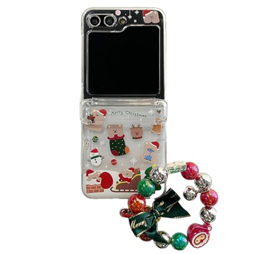 Schutzhülle für Samsung Galaxy Z Flip 5 mit Handgelenkarmband, lustiges, kreatives Kawaii-Bär-Schneemann-Muster, stoßfeste Handyhülle für Mädchen und Jungen von AOLABOKY