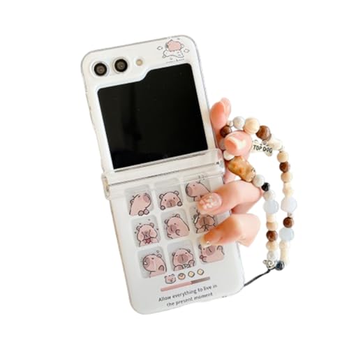 Schutzhülle für Samsung Galaxy Z Flip 6 (Version 2024), niedliches Cartoon-Capybara-Muster, Handyhülle für Galaxy Z Flip 5, mit Armband, für Mädchen und Jungen (Z Flip 5 Hülle, B) von AOLABOKY