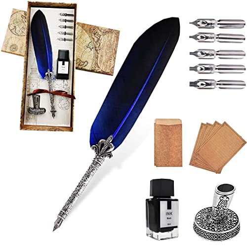 AOMAYLL Federstift Tinte Set,Vintage Dip Pen,schreibfeder Kalligraphiestift-mit 5 Federn und schwarzer Tinte, Perfekt für Kalligraphie Anfänger (Mit Tinte) von AOMAYLL