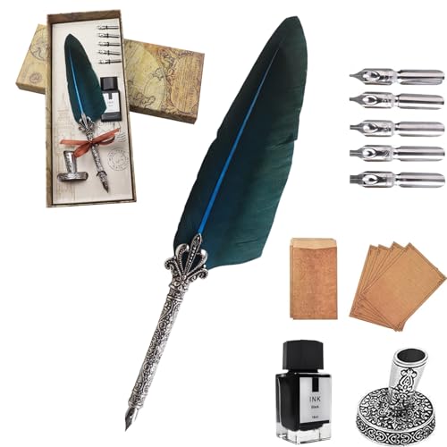AOMAYLL Federstift Tinte Set,Vintage Dip Pen,schreibfeder Kalligraphiestift-mit 5 Federn und schwarzer Tinte, Perfekt für Kalligraphie Anfänger (Mit Tinte) von AOMAYLL