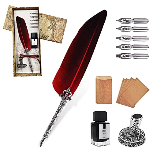 AOMAYLL Federstift Tinte Set,Vintage Dip Pen,schreibfeder Kalligraphiestift-mit 5 Federn und schwarzer Tinte, Perfekt für Kalligraphie Anfänger (Mit Tinte) von AOMAYLL