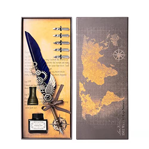 AOMAYLL Federstift Tinte Set,Vintage Dip Pen,schreibfeder Kalligraphiestift-mit 5 Federn und schwarzer Tinte, Perfekt für Kalligraphie Anfänger (Mit Tinte) von AOMAYLL