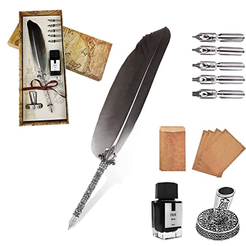 AOMAYLL Federstift Tinte Set,Vintage Dip Pen,schreibfeder Kalligraphiestift-mit 5 Federn und schwarzer Tinte, Perfekt für Kalligraphie Anfänger (Mit Tinte) von AOMAYLL