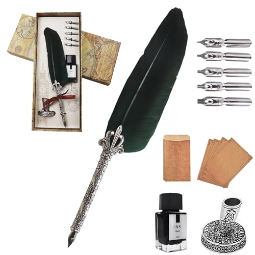 AOMAYLL Federstift Tinte Set,Vintage Dip Pen,schreibfeder Kalligraphiestift-mit 5 Federn und schwarzer Tinte, Perfekt für Kalligraphie Anfänger (Mit Tinte) von AOMAYLL