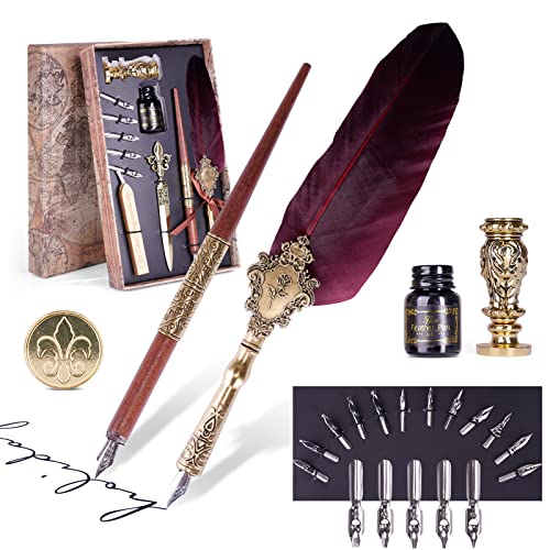 AOMAYLL Kalligraphie Set,Quill Writing Ink Set, with 17 Replacement Tips,Pen Holder,Ink,Seal Stamp-Perfektes Kalligrafie Set für Anfänger und Profis von AOMAYLL
