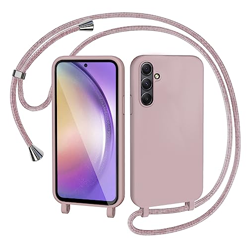 AOMYKE Handyhülle für Samsung Galaxy A54 5G Hülle mit Band, Handykette Samsung Galaxy A54 5G Hülle zum Umhängen Schutzhülle mit Kette Kordel Weich TPU Liquid Silikon Case, Pink von AOMYKE