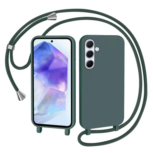 AOMYKE Handyhülle für Samsung Galaxy A55 5G Hülle mit Band, Handykette Samsung Galaxy A55 5G Hülle zum Umhängen Schutzhülle mit Kette Kordel Weich TPU Liquid Silikon Case, Grün von AOMYKE