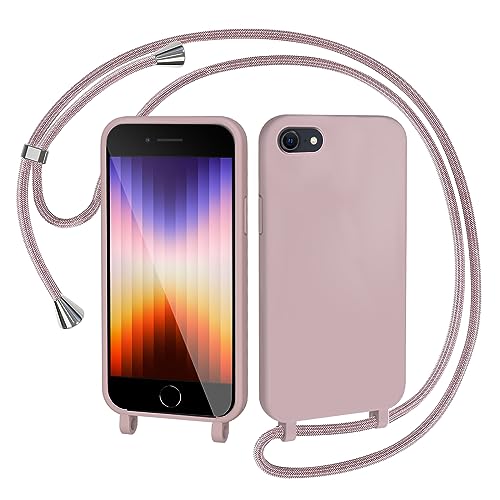 AOMYKE Handyhülle für iPhone SE 2020 / iPhone SE 2022 (SE 2/3) Hülle mit Band, Handykette iPhone 8/7 Hülle zum Umhängen Schutzhülle mit Kette Kordel Weich TPU Liquid Silikon Case, Pink von AOMYKE