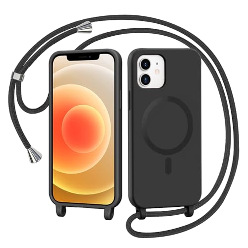 AOMYKE Handykette für iPhone 12 / iPhone 12 Pro Hülle mit Band, Magnetisch Handyhülle kompatibel mit Magsafe zum Umhängen Schutzhülle mit Kette Kordel Weich TPU Liquid Silikon Case,Schwarz AOMYKE Handykette für iPhone 12 / iPhone 12 Pro Hülle mit Band, Magnetisch Handyhülle kompatibel mit Magsafe zum Umhängen Schutzhülle mit Kette Kordel Weich TPU Liquid Silikon Case,Schwarz von AOMYKE
