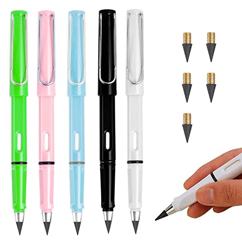 AOMiGT Ewiger Bleistift, 5 Stück Tintenloser, Langlebiger Magischer Bleistifte Set, mit 5 Stück Wechselkopfm für Erwachsene Studenten Künstler von AOMiGT