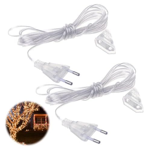 Verlängerungskabel Transparent, 2pcs 3m Flaches Verlängerungskabel Dünnes Kabel, Eurostecker Verlängerung, Verlängerungskabel Flachstecker, Zubehör für LED-Lichterketten und Den Außenbereich von AOMiGT