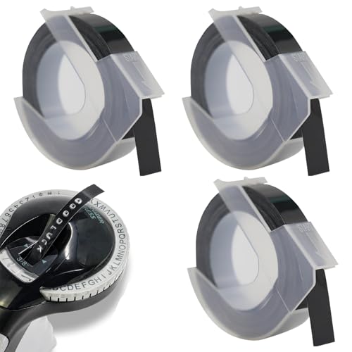 3er-Pack Dymo Omega,9 Mm Dymo PräGegeräT,Kann Ersetzt Werden Etikettenband,Schwarzer Hintergrund Mit WeißEm Text PräGeband,3 M Lang,Kann Verwendet Werden FüR Junior PräGegeräT von AONAYO