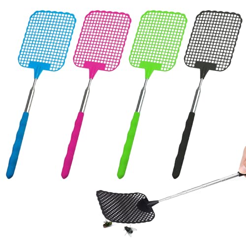 Fliegenklatsche, 4 Stück Fliegenklatsche Ausziehbar,Fliegenklatschen,Manual Extendable Fly Catcher Mit Stark Teleskop Griffür Für Fliegen Und Insekten Abzuwehren(Blau, Rosa,Grün,Schwarz) von AONAYO