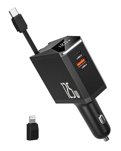 125W Auto Ladegerät,Zigarettenanzünder USB C,Einziehbares Ladekabel Kfz-Ladegerät Auto Zubehör Handy Auto Adapter,Zigarettenanzünder Schnellladegerät für iPhone 16 15 14,Galaxy S24 23-Serie 125W Auto Ladegerät,Zigarettenanzünder USB C,Einziehbares Ladekabel Kfz-Ladegerät Auto Zubehör Handy Auto Adapter,Zigarettenanzünder Schnellladegerät für iPhone 16 15 14,Galaxy S24 23-Serie von AONOKA