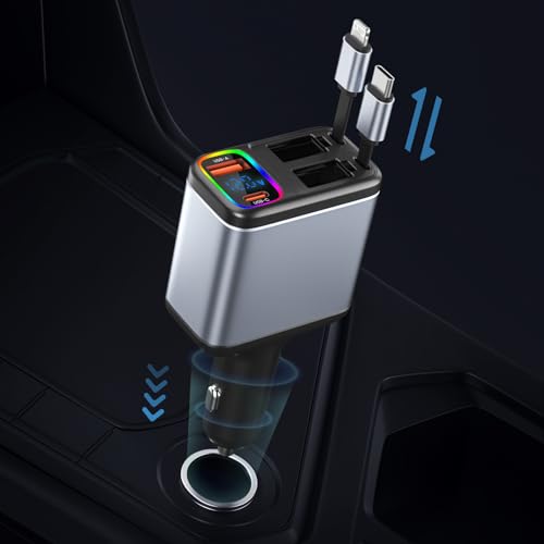 Auto Ladegerät Einziehbares,Zigarettenanzünder USB C 147W Handy Schnellladegerät PD&QC3.0 Autoladegerät Adapter 12V USB kfz zubehör Retractable Ladekabel Car Charger Kompatibel mit MacBook,iPhone Auto Ladegerät Einziehbares,Zigarettenanzünder USB C 147W Handy Schnellladegerät PD&QC3.0 Autoladegerät Adapter 12V USB kfz zubehör Retractable Ladekabel Car Charger Kompatibel mit MacBook,iPhone von AONOKA