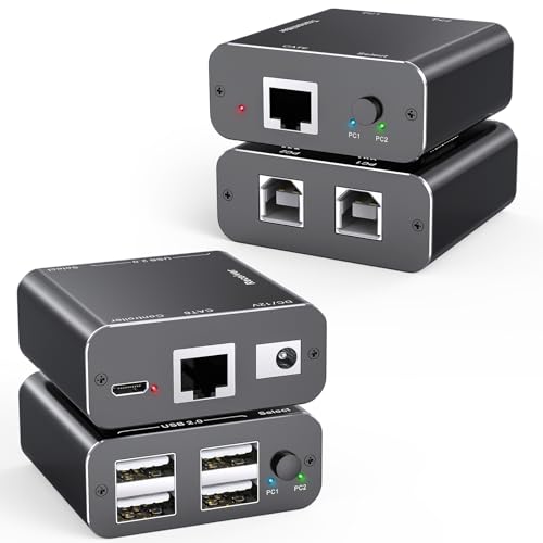 USB Extender Over 50m Cat6/7 für 2 PC mit 4 USB 2.0 Ports,Unterstützt Tastatur und Maus No Latency, POC Power,Wired Controller USB Extender Over 50m Cat6/7 für 2 PC mit 4 USB 2.0 Ports,Unterstützt Tastatur und Maus No Latency, POC Power,Wired Controller von AOOCOO