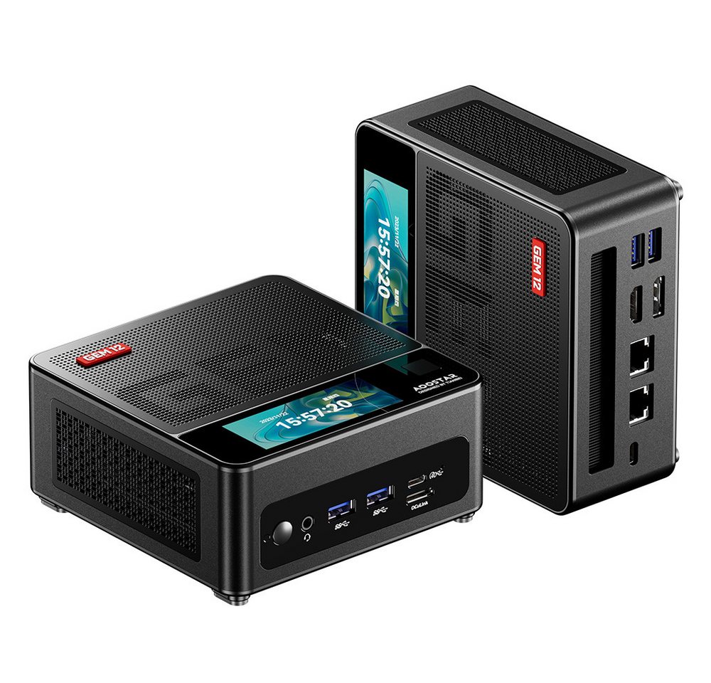 AOOSTAR GEM12 Pro Max mit Display, Fingerabdruck -Entsperrung, AMD Ryzen 7 Mini-PC (AMD, 32GB DDR5 RAM 1TB SSD, HDMI + DP + 2*USB4 Vier-Bildschirm-Display) von AOOSTAR